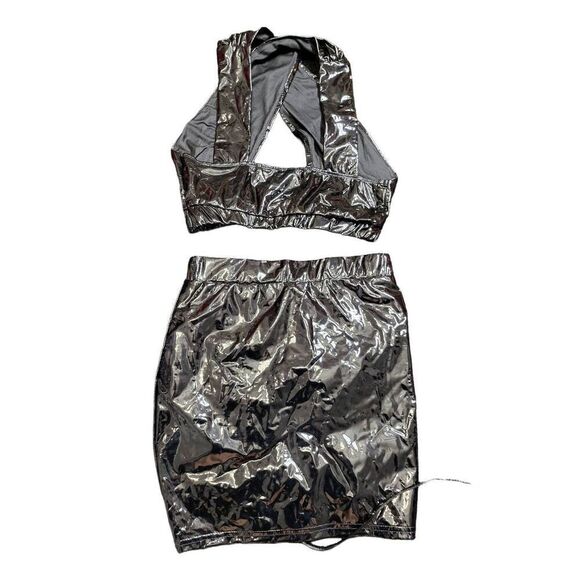 Dolls Kill PVC Halter Top and Skirt Set - Picture 2 of 6